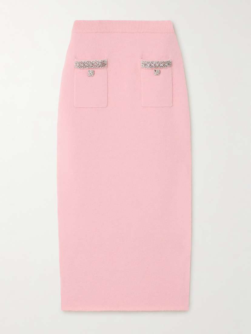 Self-Portrait Crystal-embellished Knitted Midi Skirt