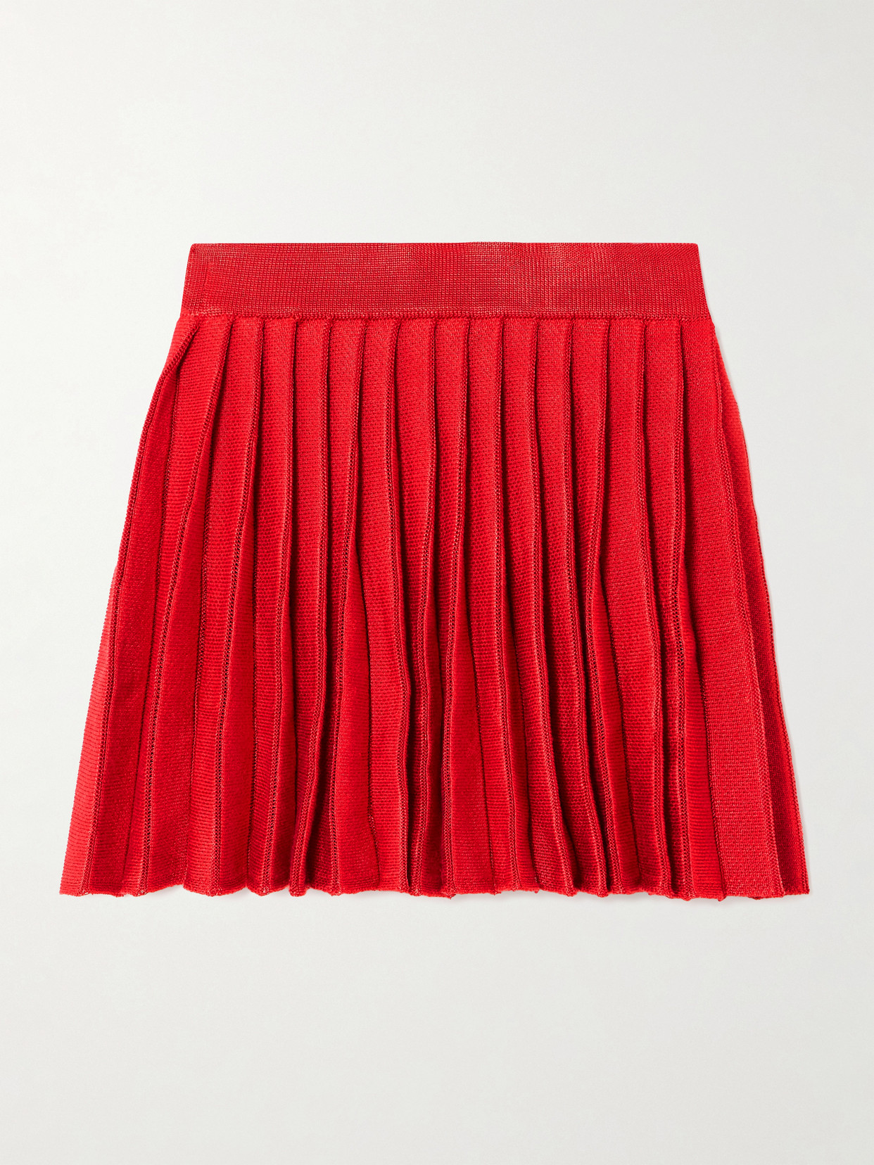 Self-Portrait - Pleated Knitted Mini Skirt - Red
