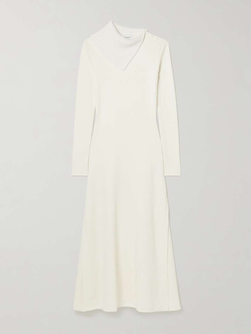 16Arlington Gitsie Cotton-trimmed Button-detailed Ribbed Stretch-jersey Midi Dress