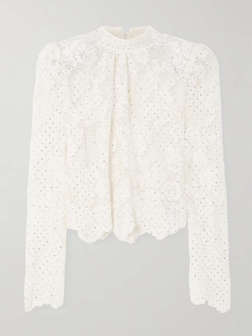 Self-Portrait Crystal-embellished Lace Blouse - UK 16