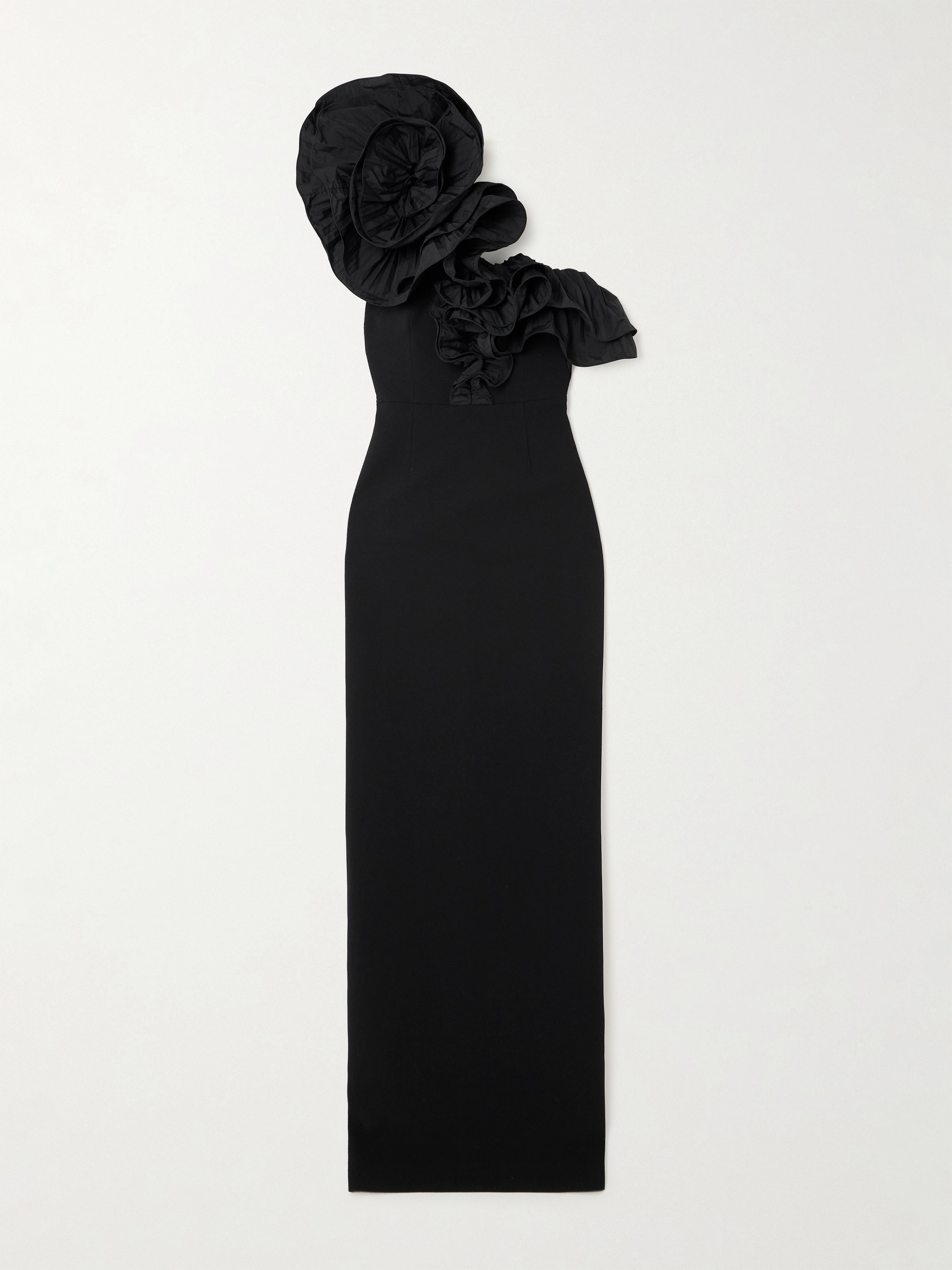 Rebecca Vallance Ella appliquéd ruffled one-shoulder crepe gown thumbnail