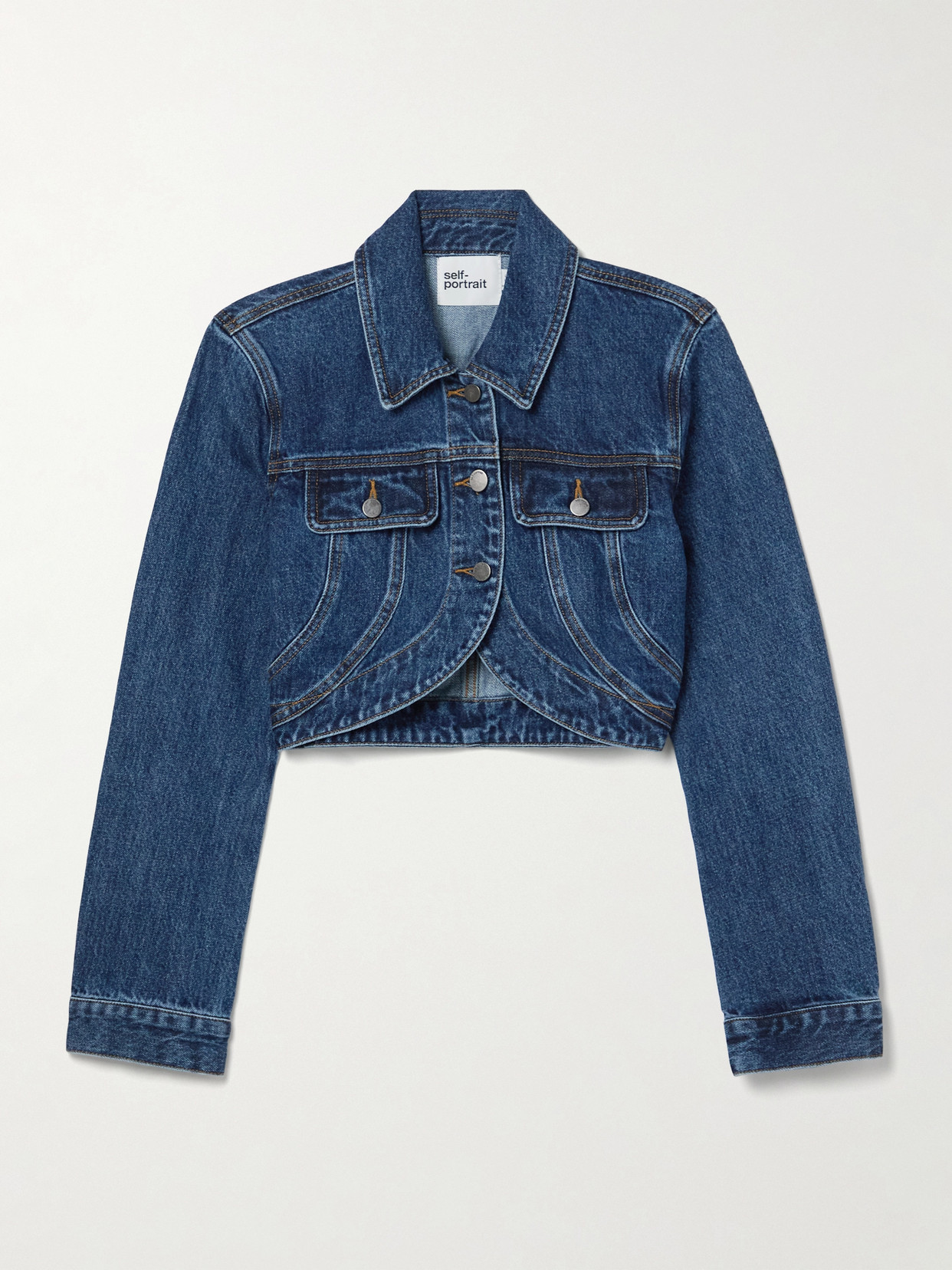 Self-Portrait - Cropped Denim Jacket - Mid denim