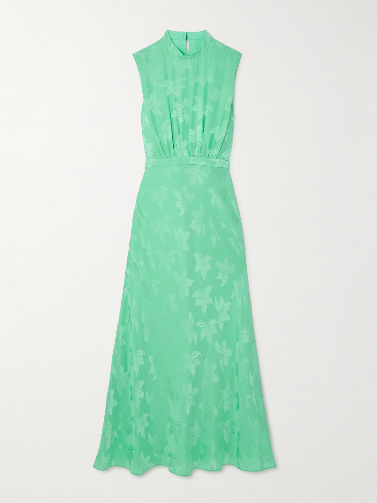 Saloni Fleur Silk-jacquard Midi Dress In Green