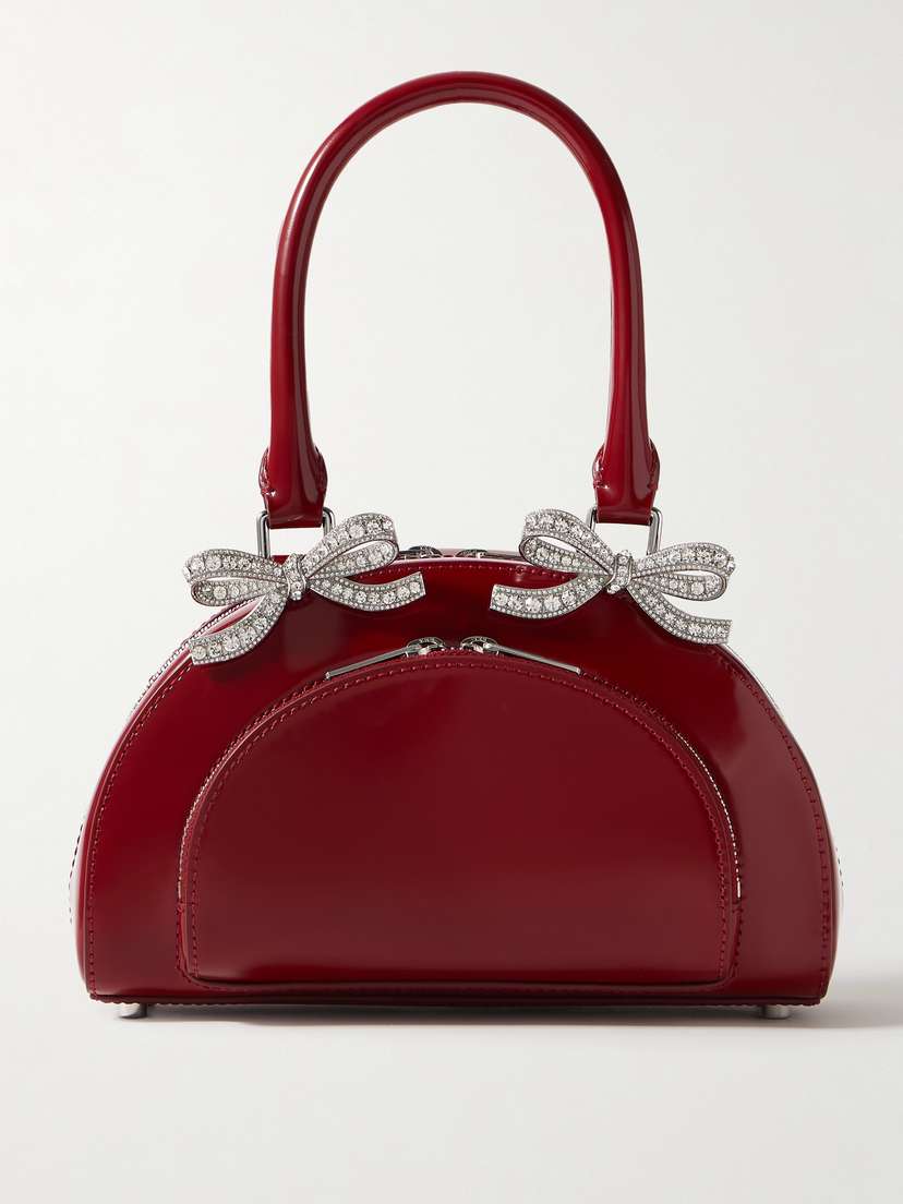 Self-Portrait Mini Crystal-embellished Glossed-leather Tote