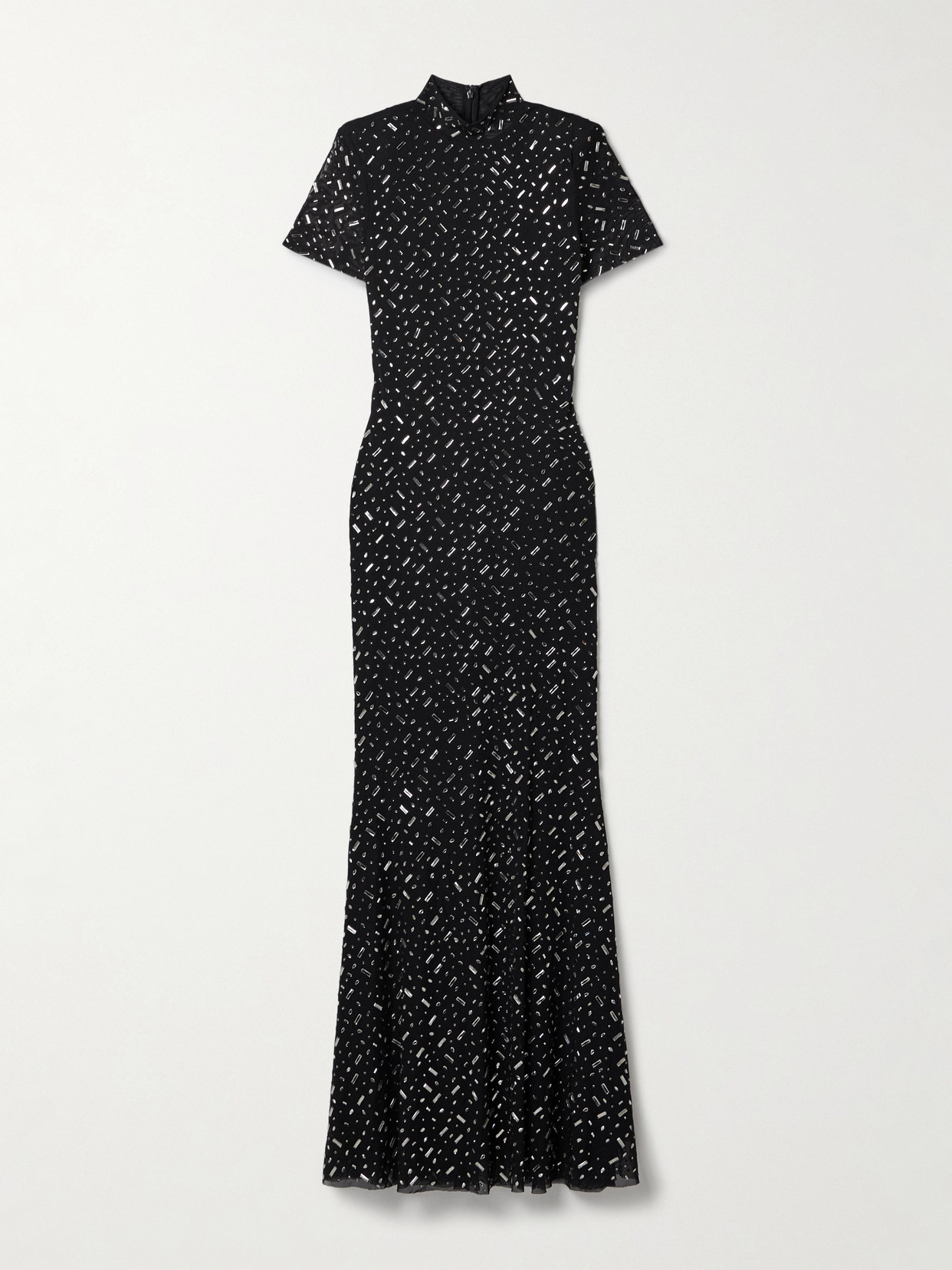 Self-Portrait - Embellished Mesh Turtleneck Maxi Dress - Black