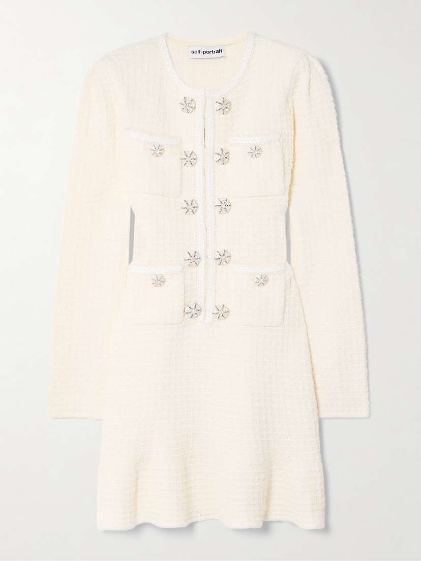 Self-Portrait Embellished Metallic Waffle-knit Mini Dress