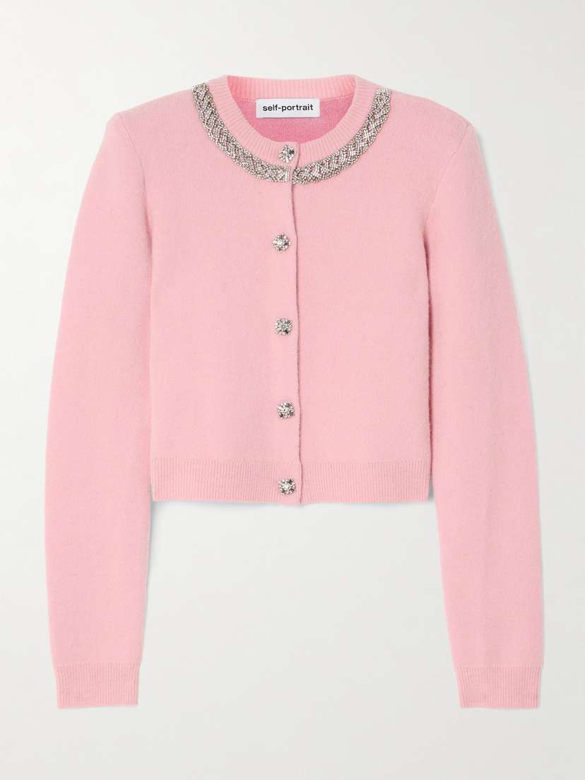 Self-Portrait Crystal-embellished Knitted Cardigan