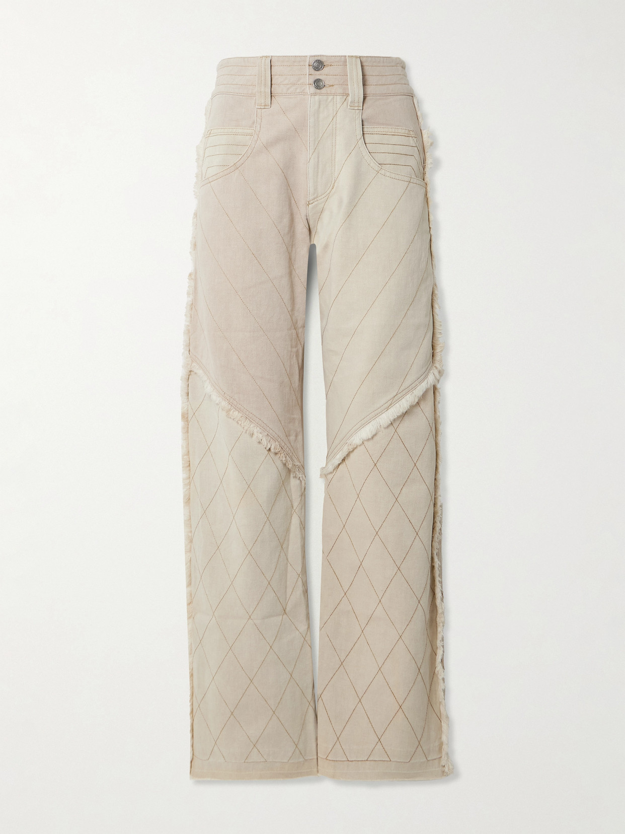 Isabel Marant Shanila Paneled Frayed High-rise Wide-leg Jeans In Ecru