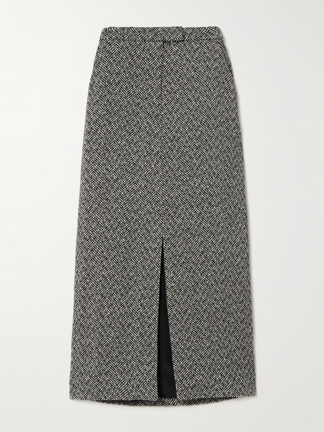 Self-Portrait - Herringbone Tweed Midi Skirt - Black