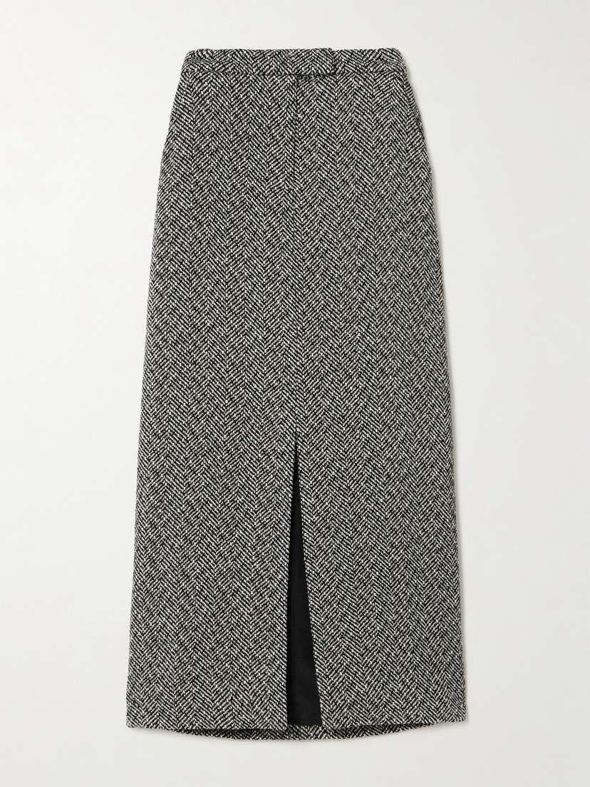 Self-Portrait Herringbone Tweed Midi Skirt