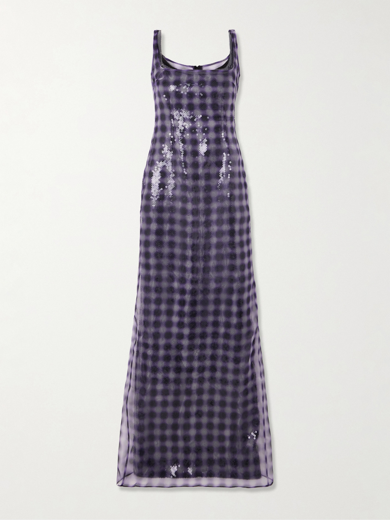 16ARLINGTON - Electra Checked Layered Sequined Organza Maxi Dress - Purple
