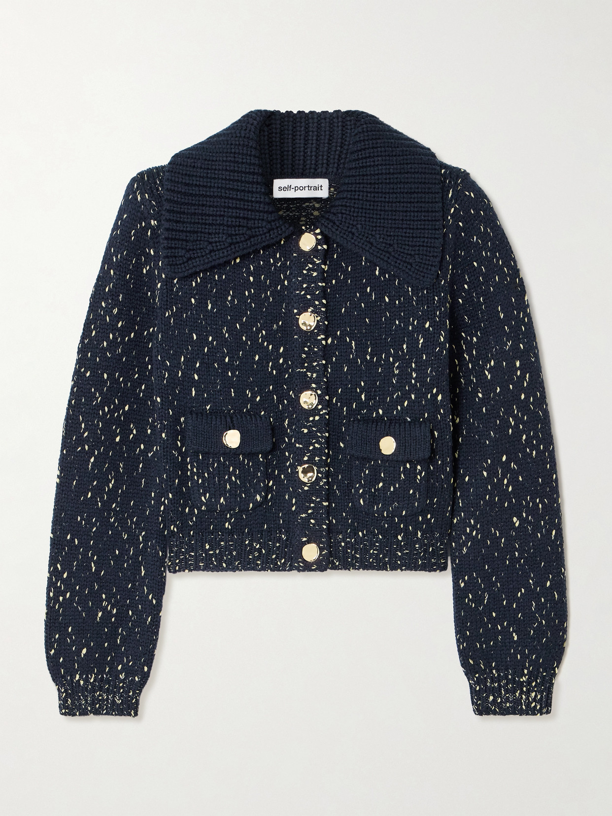 Self-Portrait - Ribbed Metallic Wool-blend Cardigan - Blue