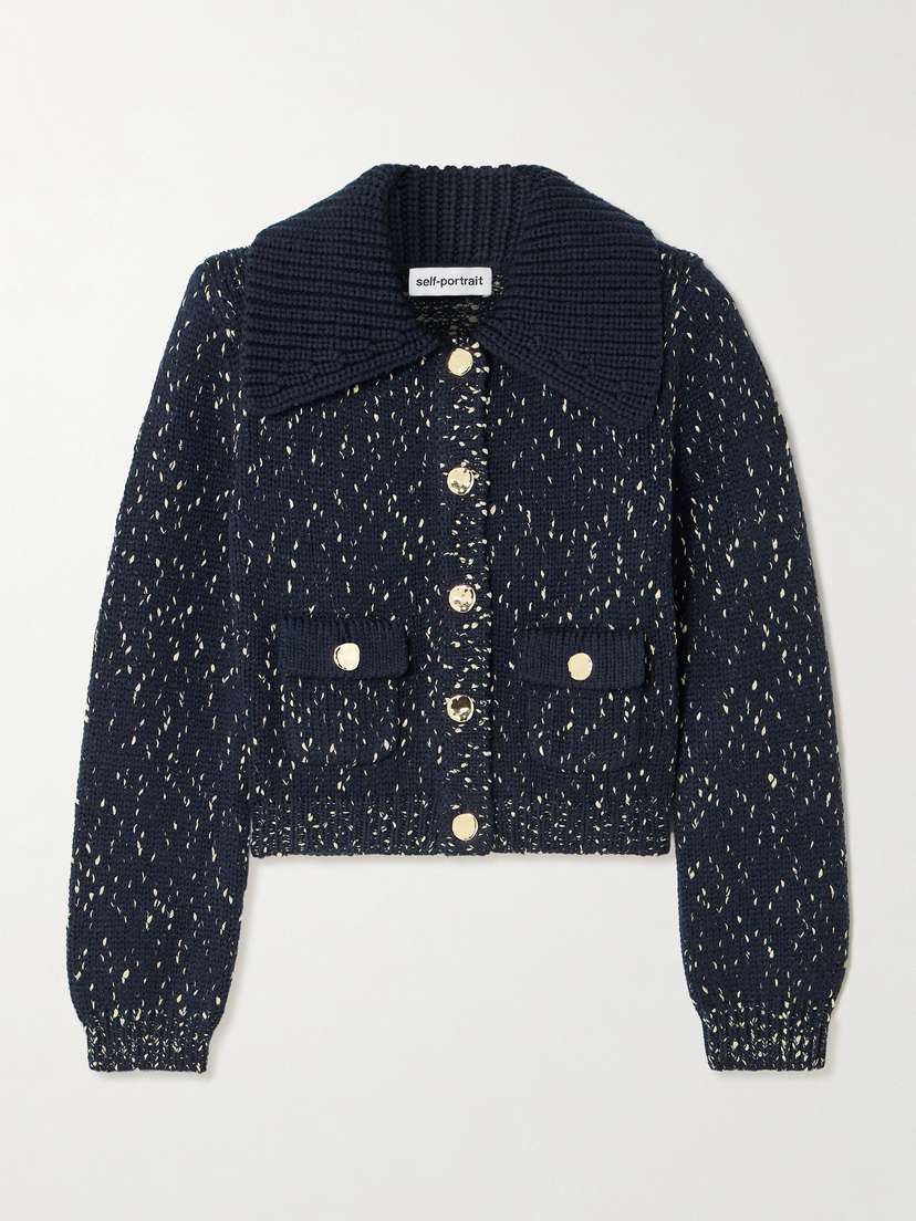 Self-Portrait Ribbed Metallic Wool-blend Cardigan