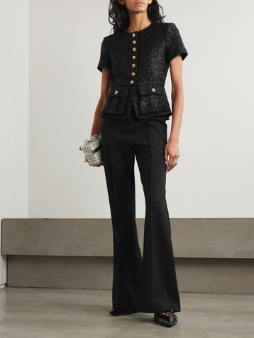 self-portrait Button-embellished metallic bouclé and crepe peplum jumpsuit