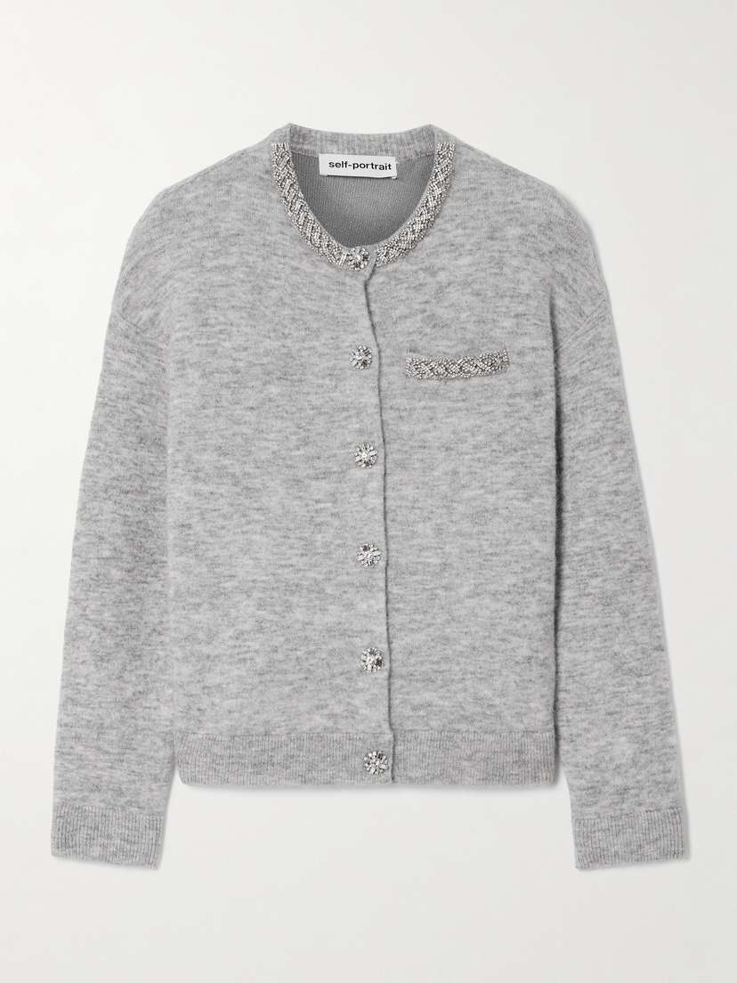 Self-Portrait Embellished Brushed-knit Cardigan