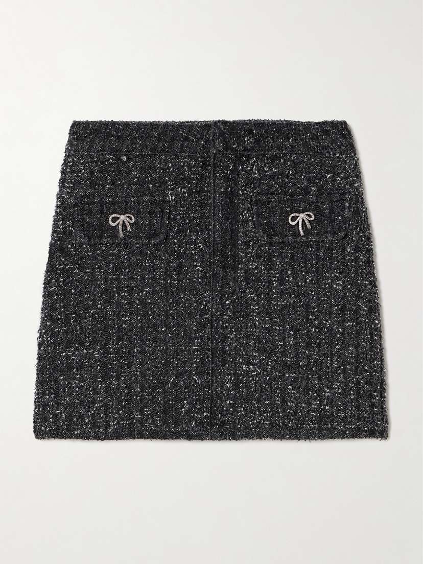 Self-Portrait Embellished Denim-tweed Mini Skirt - UK 14