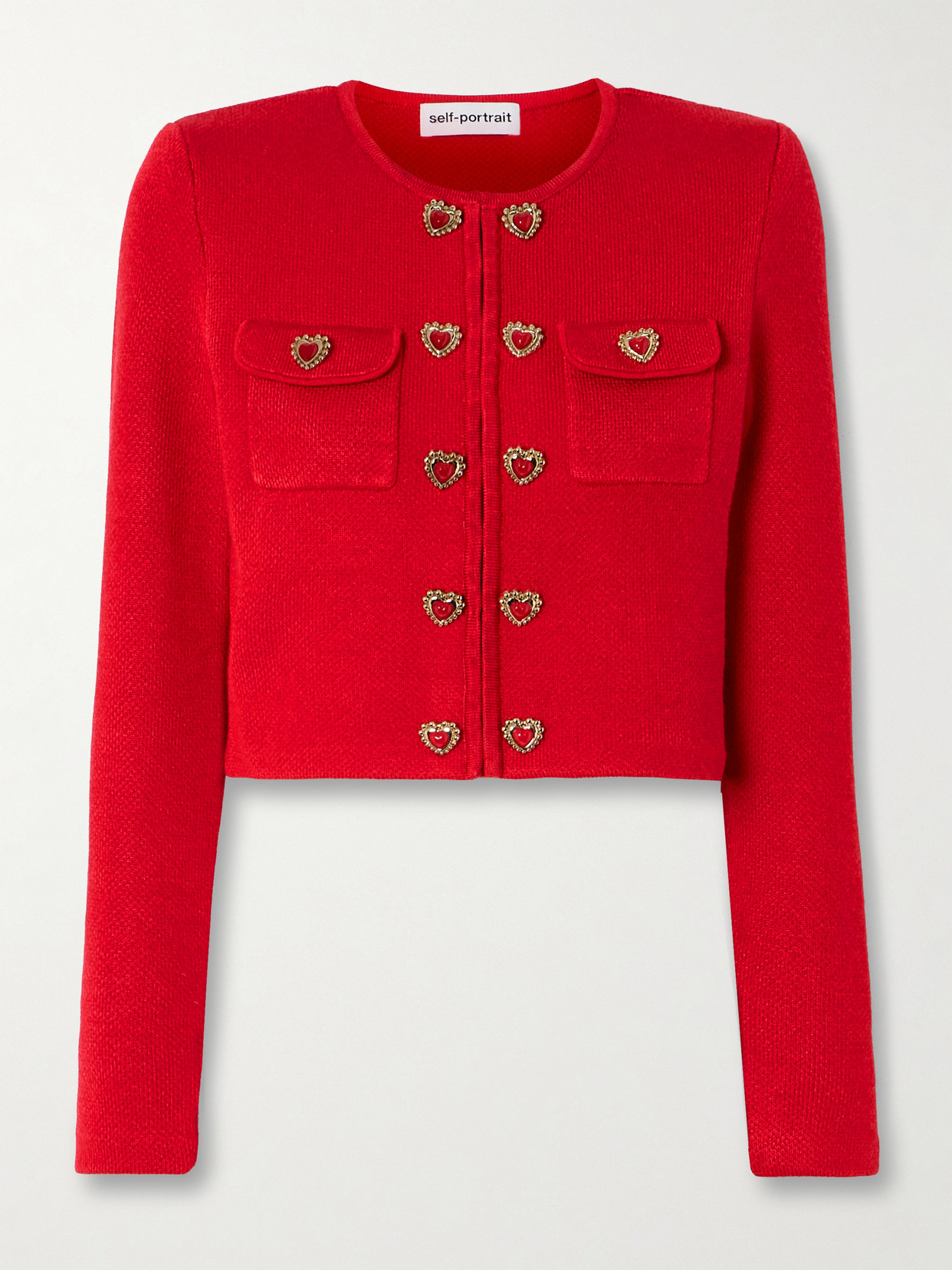 Self-portrait Self Portrait Short Knitted Cardigan With Heart-shaped Buttons Women In Red