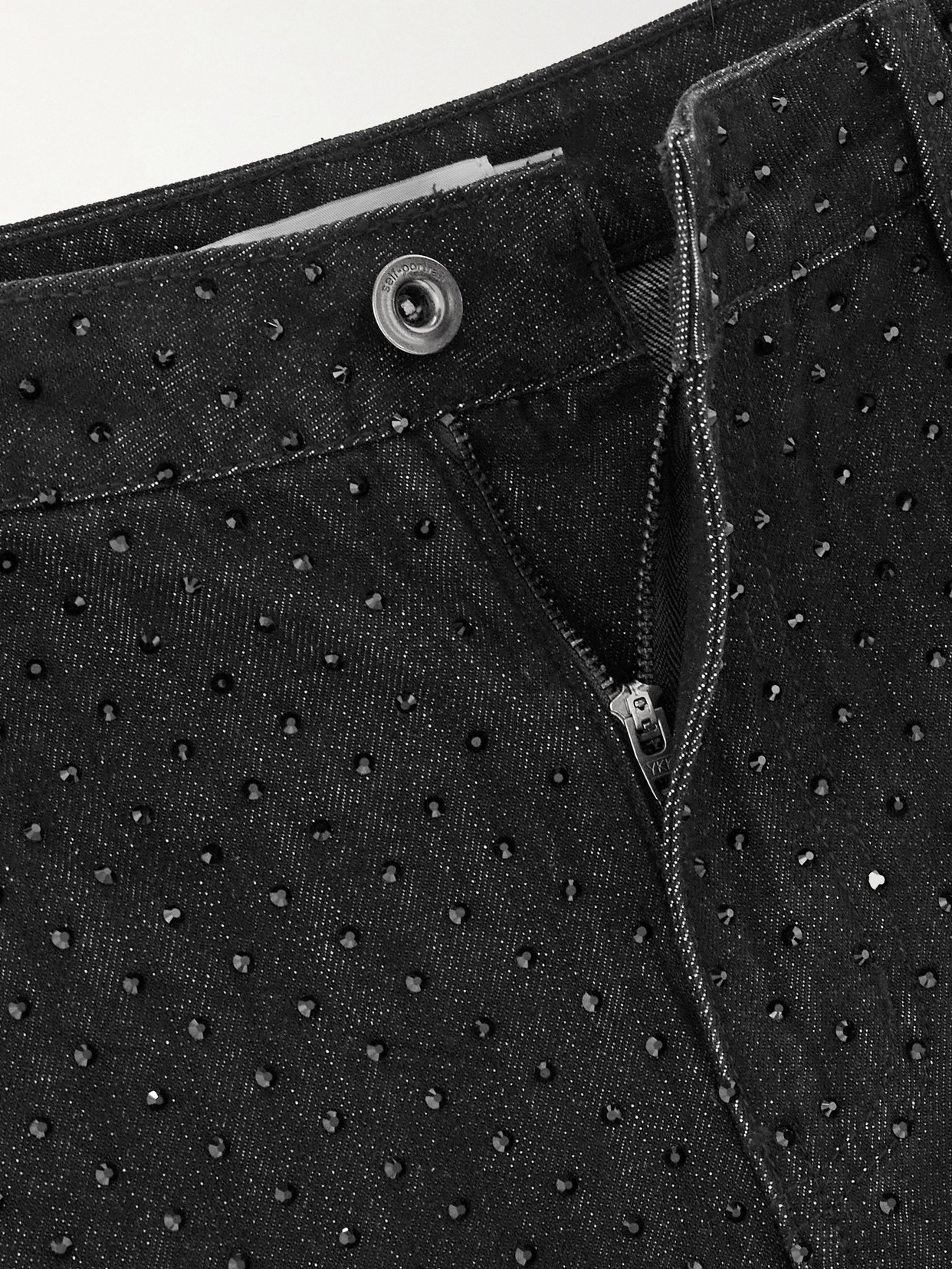 Self-portrait Crystal-embellished High-rise Wide-leg Jeans In Black
