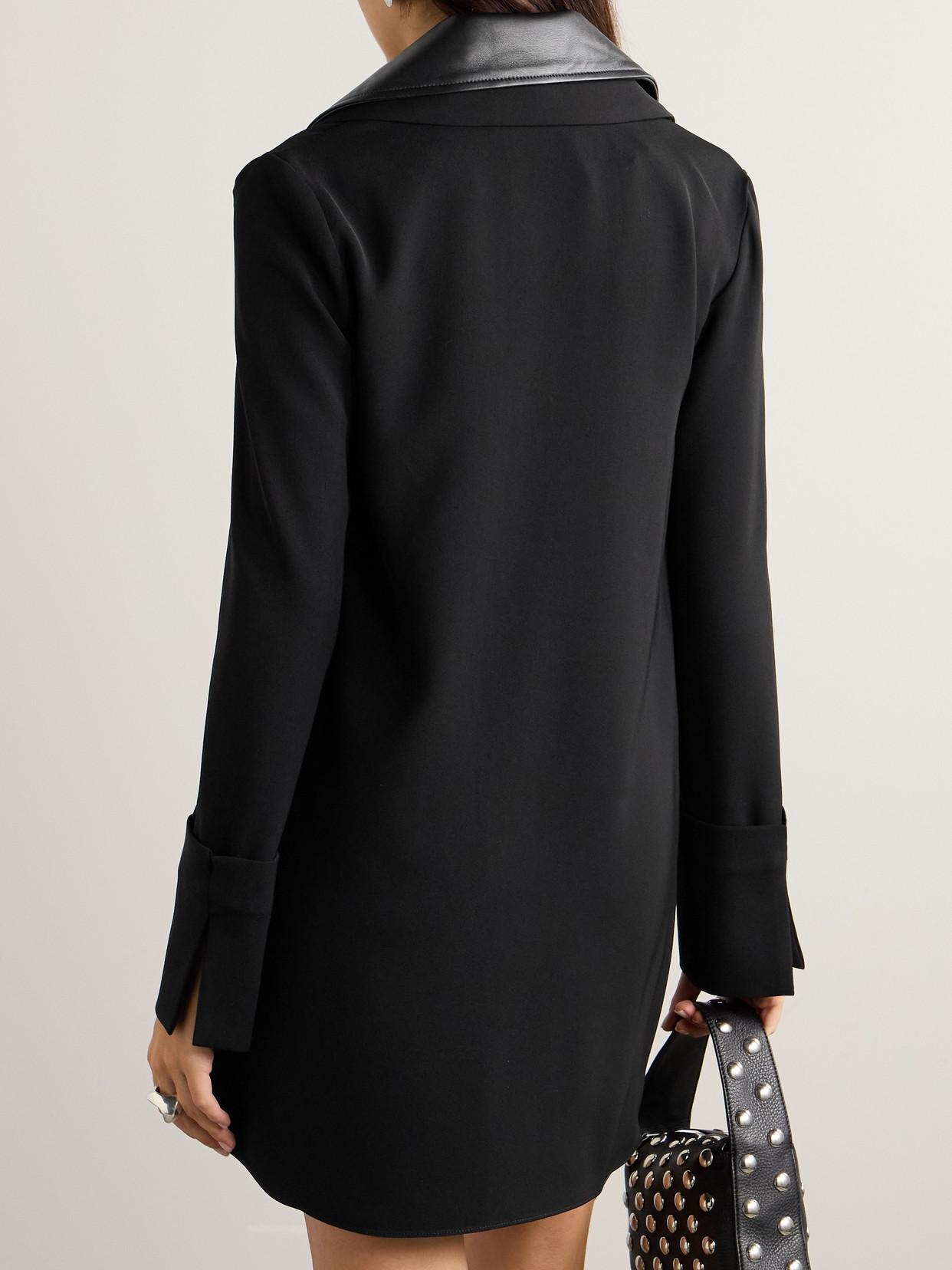 16arlington Dante Leather-trimmed Crepe Mini Dress In Black