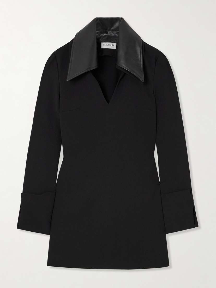 16Arlington Dante Leather-trimmed Crepe Mini Dress