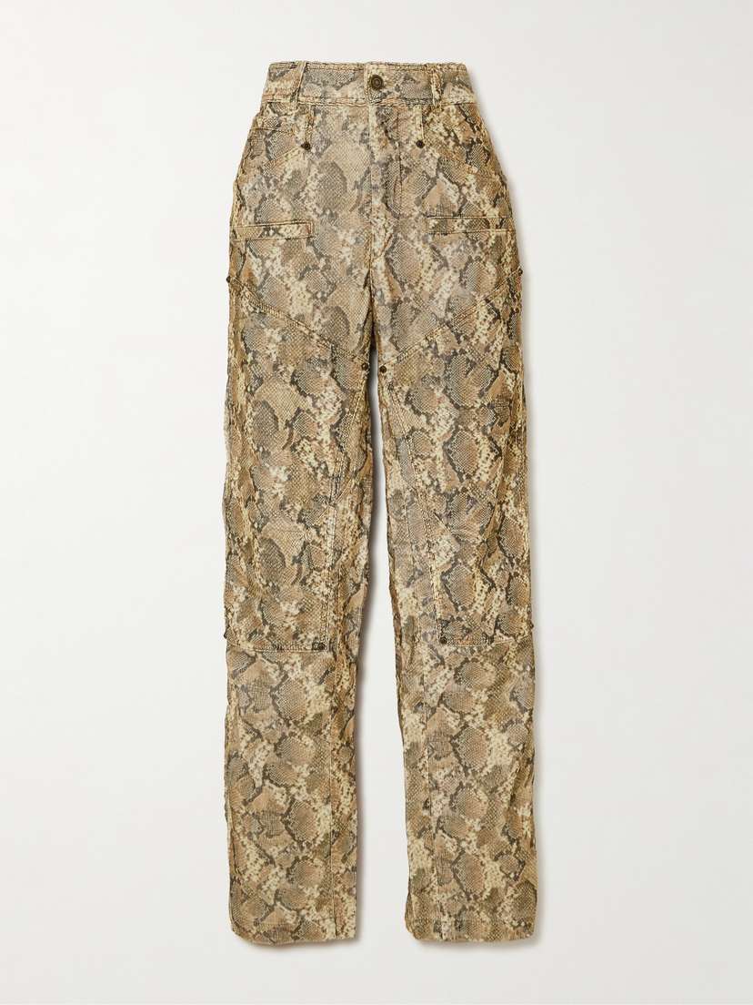 Isabel Marant Emmy Paneled Snake-print Cotton-blend Corduroy Wide-leg Pants
