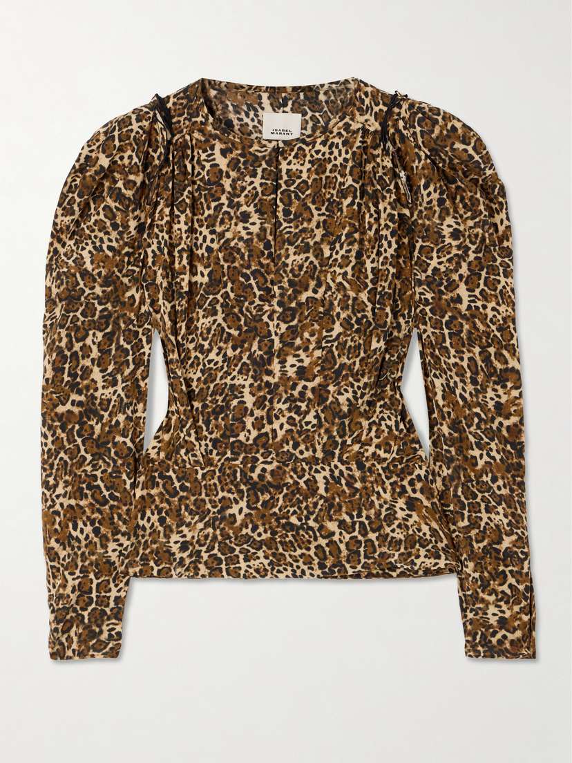 Isabel Marant Zarga Pleated Leopard-print Silk-blend Blouse