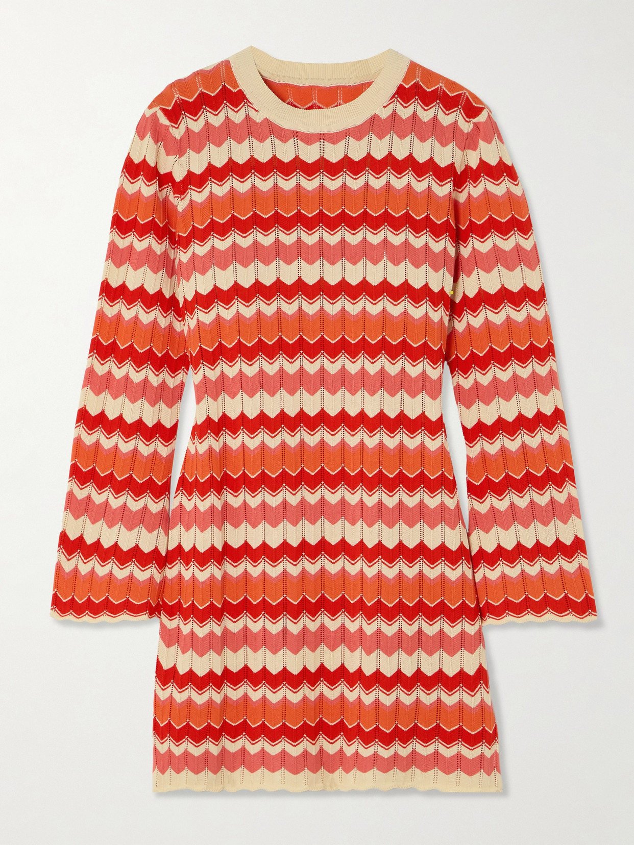 Rixo London Mylene Striped Open-knit Cotton Mini Dress In Red