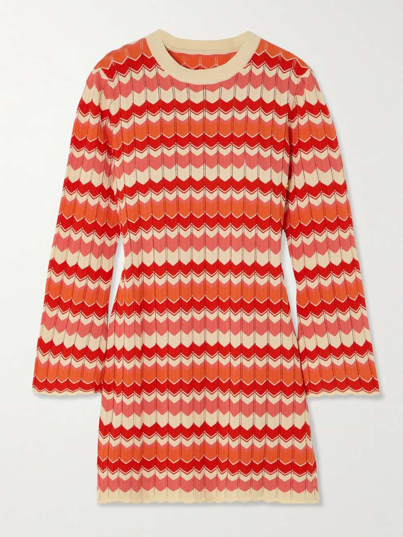Rixo Mylene Striped Open-knit Cotton Mini Dress