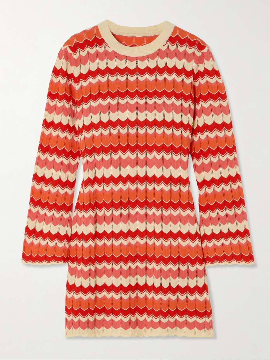 mylene striped open-knit cotton mini dress