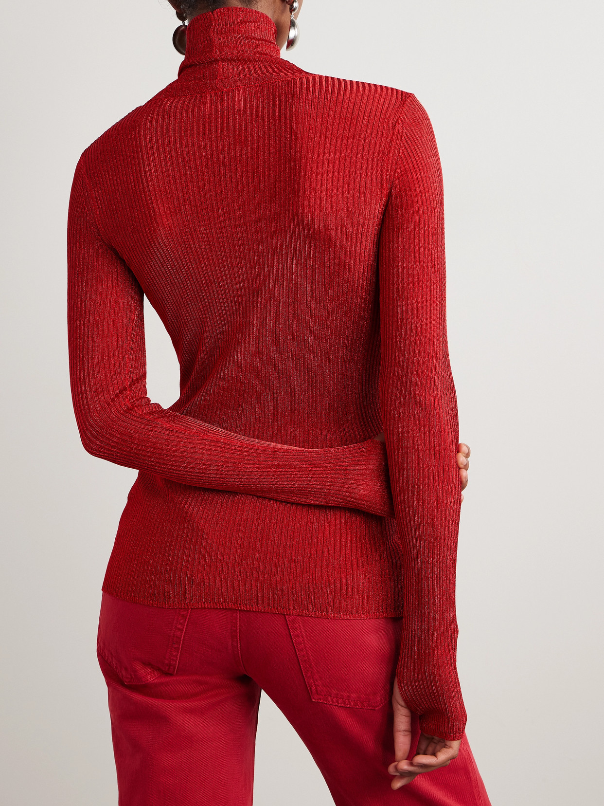 Isabel Marant Jaelis Metallic Ribbed-knit Turtleneck Sweater In Red