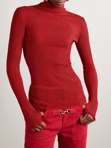 Isabel Marant Jaelis metallic ribbed-knit turtleneck sweater