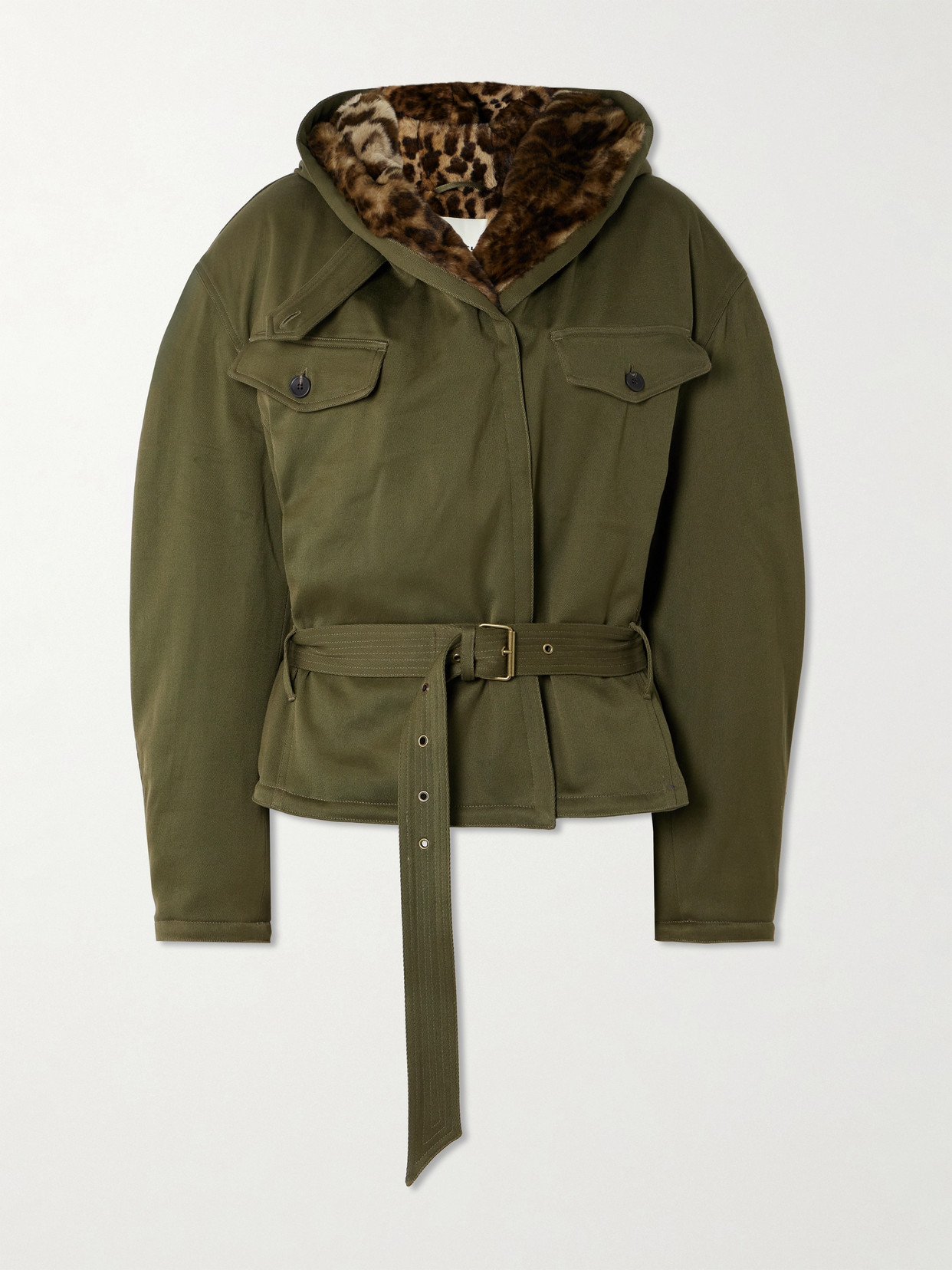 Isabel Marant - Jerika Faux-fur Trimmed Belted Cotton-twill Jacket - Green