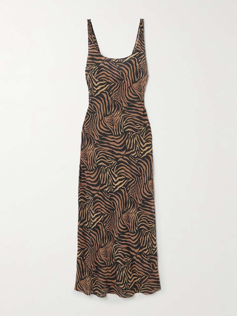 Rixo Bondi Tiger-print Silk-satin Midi Dress