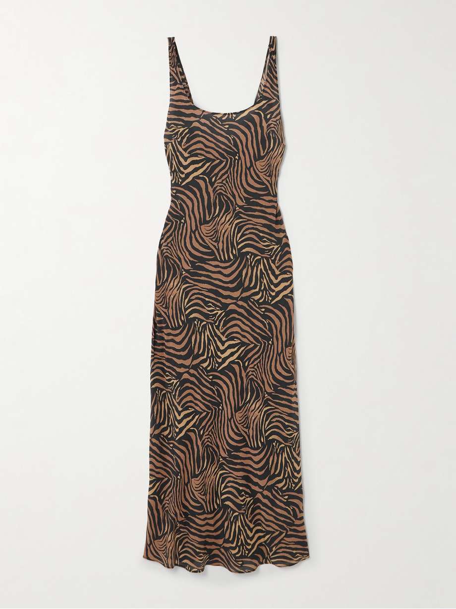 bondi tiger-print silk-satin midi dress