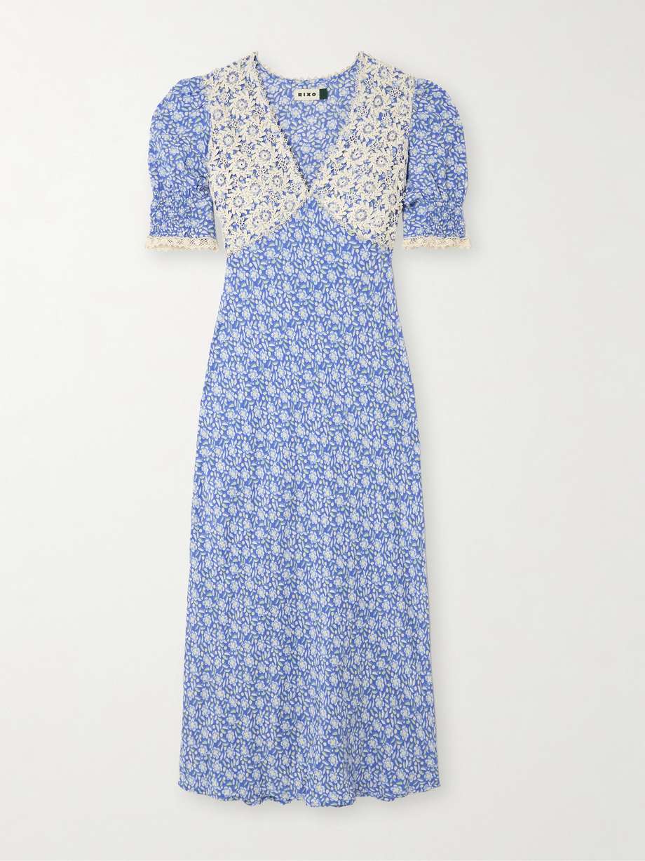 olga lace-trimmed crepe de chine midi dress