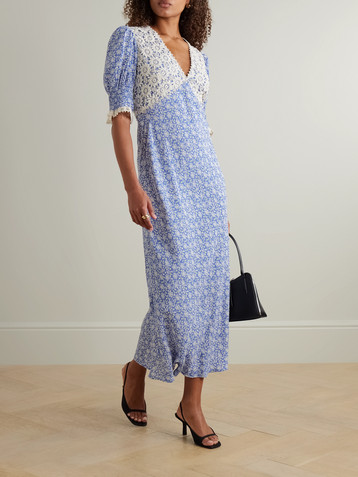 RIXO Olga lace-trimmed crepe de chine midi dress