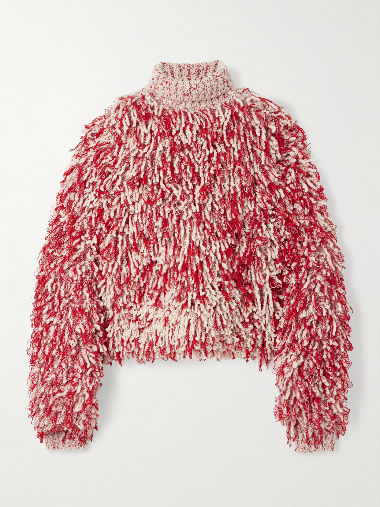Isabel Marant Moka Fringed Wool-blend Bouclé Tutleneck Sweater In Red