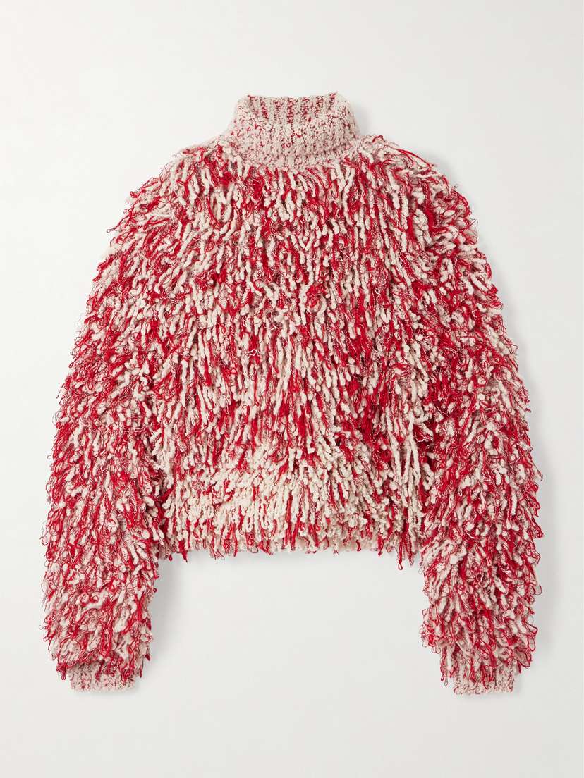 Isabel Marant Moka Fringed Wool-blend Bouclé Tutleneck Sweater
