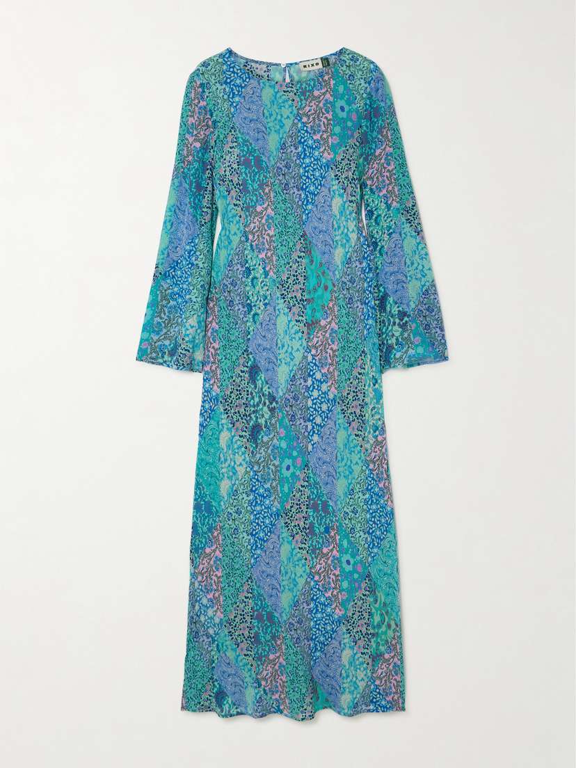 Rixo Alondra Patchwork Floral-print Silk Crepe De Chine Midi Dress - UK 20