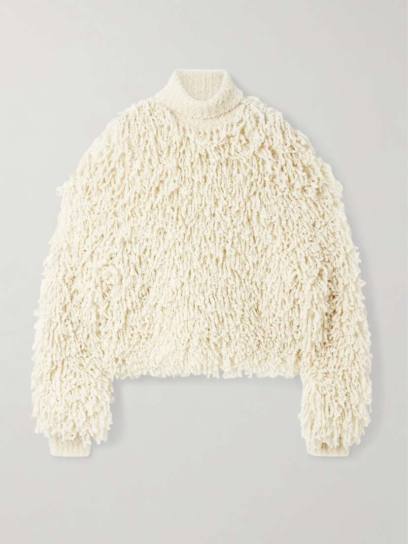 Isabel Marant Moka Fringed Wool-blend Bouclé Tutleneck Sweater