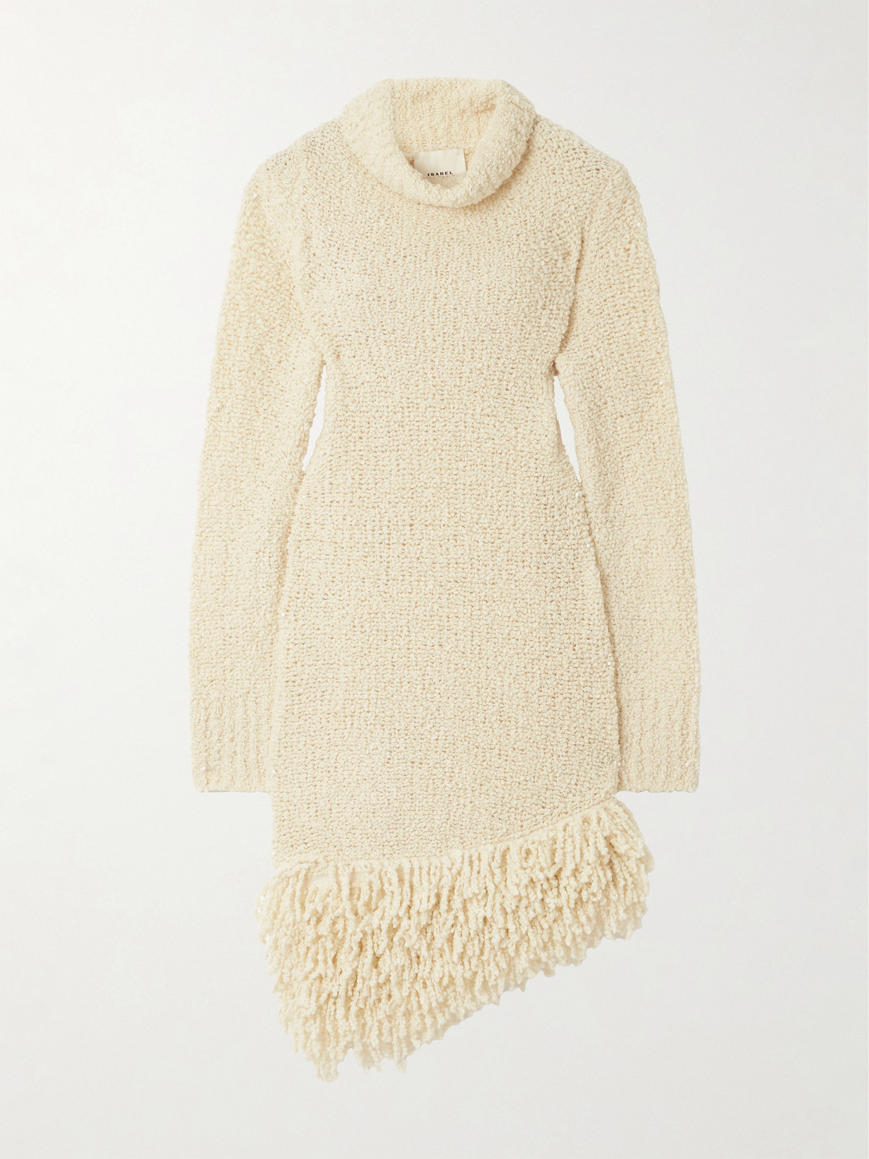 Isabel Marant - Fringed Wool-blend Bouclé Turtleneck Midi Dress - Ecru