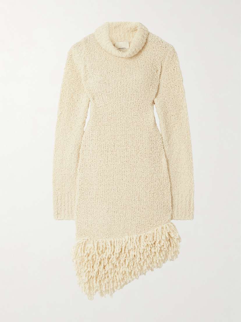 Isabel Marant Fringed Wool-blend Bouclé Turtleneck Midi Dress