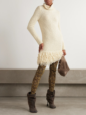 Isabel Marant Fringed wool-blend bouclé turtleneck midi dress