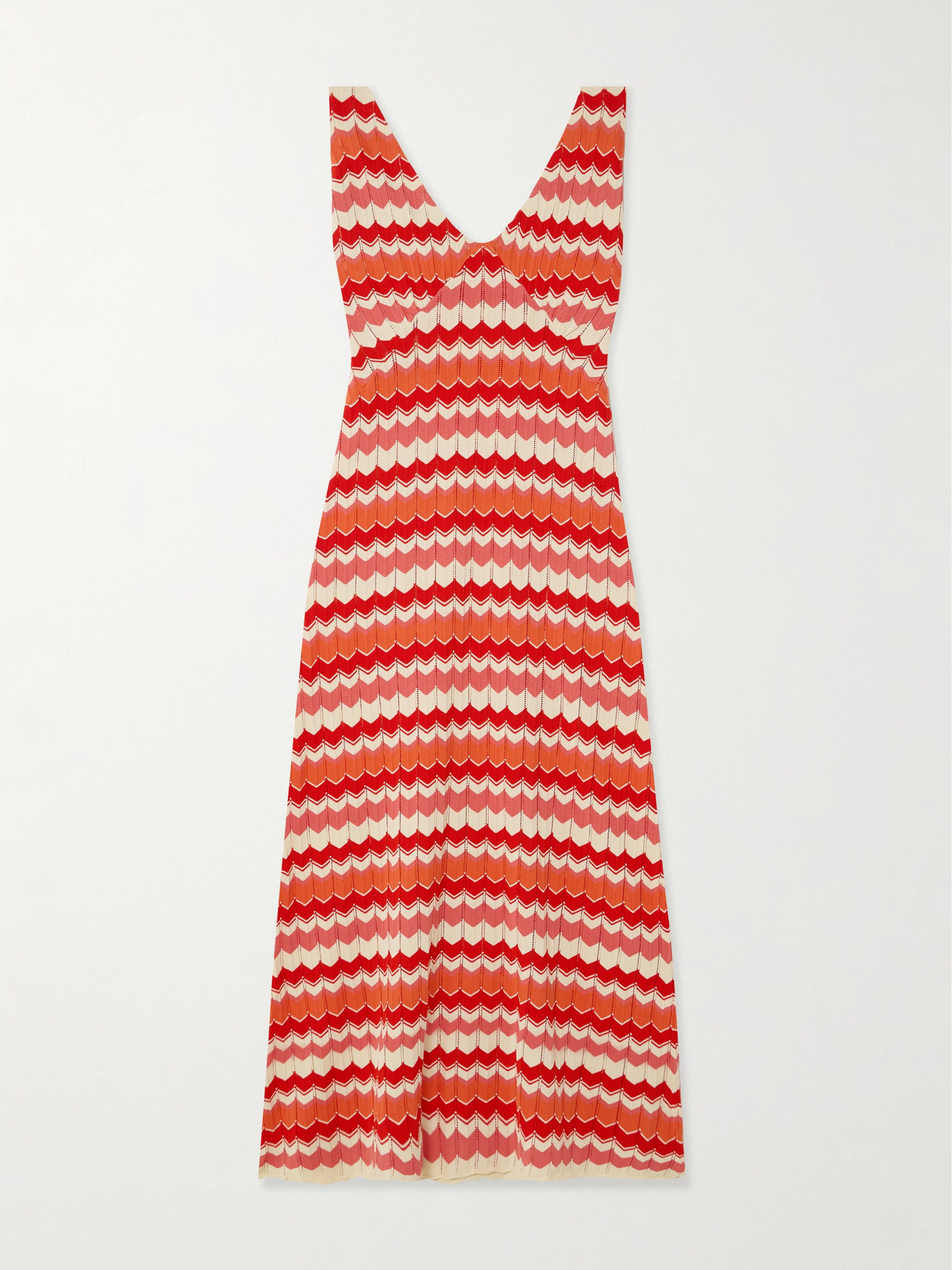 RIXO - Sandrine Striped Open-knit Cotton Midi Dress - Red