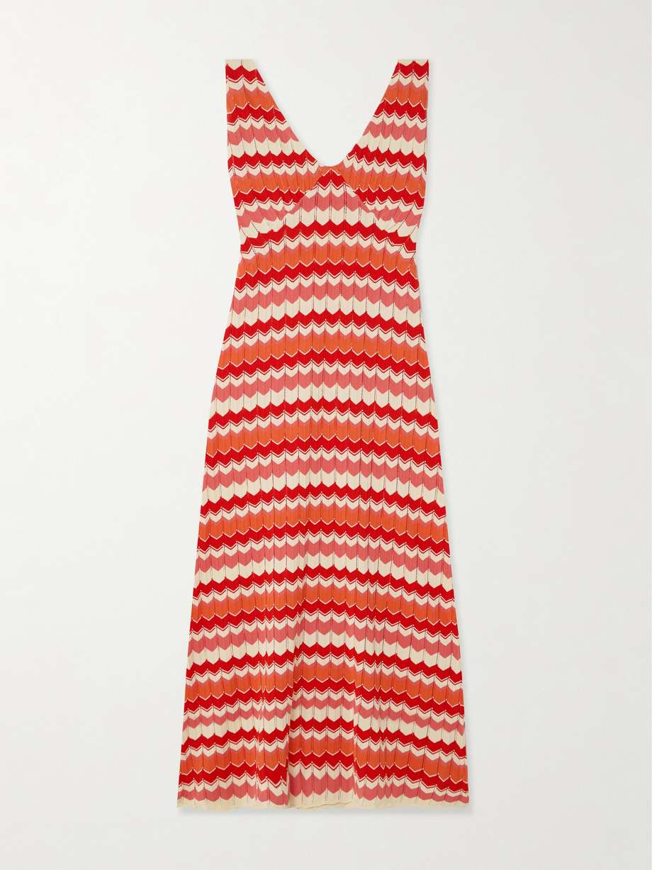 sandrine striped open-knit cotton midi dress