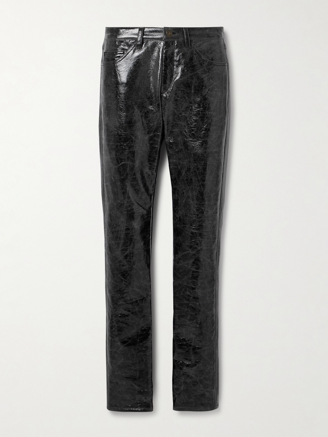 Isabel Marant Crinkled Cotton-blend Vinyl Slim-leg Pants In Black