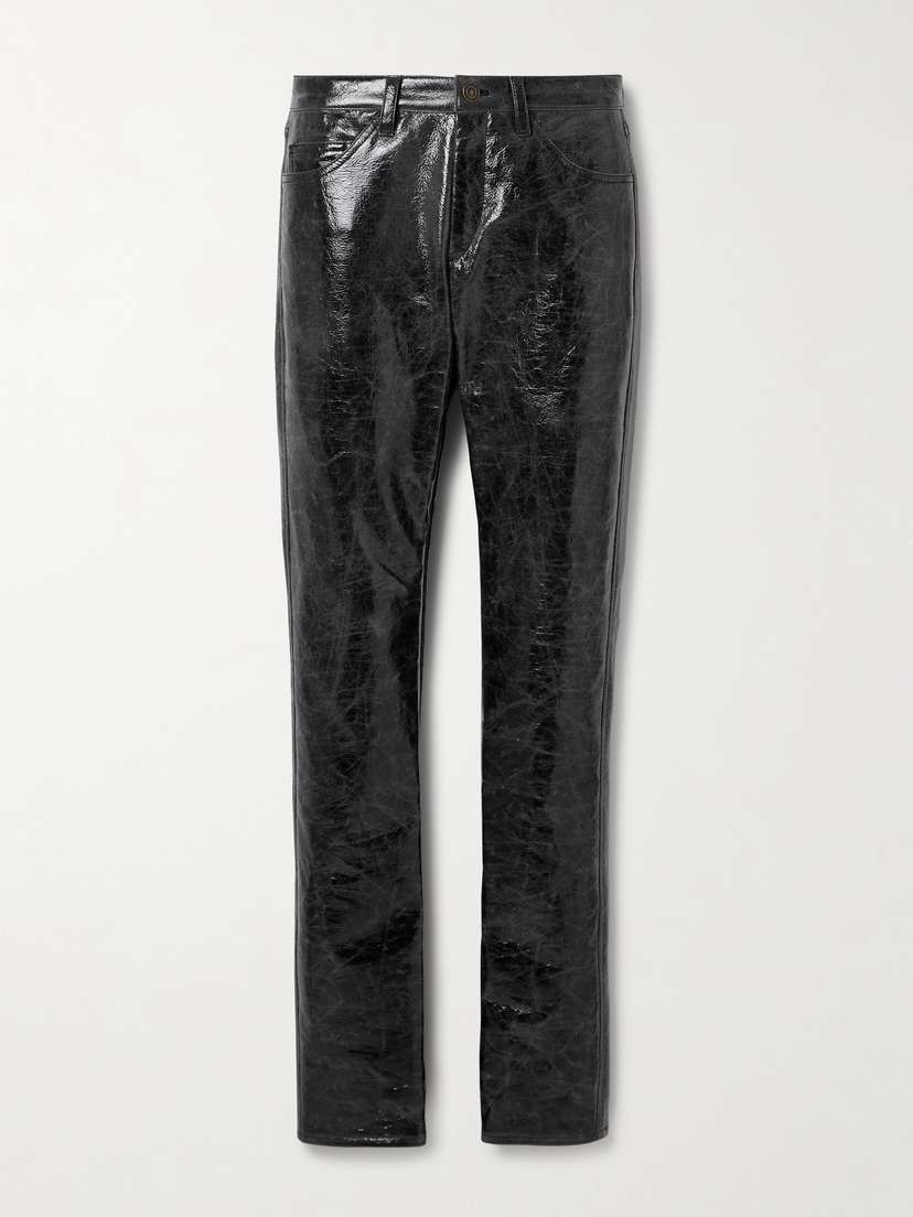 Isabel Marant Crinkled Cotton-blend Vinyl Slim-leg Pants