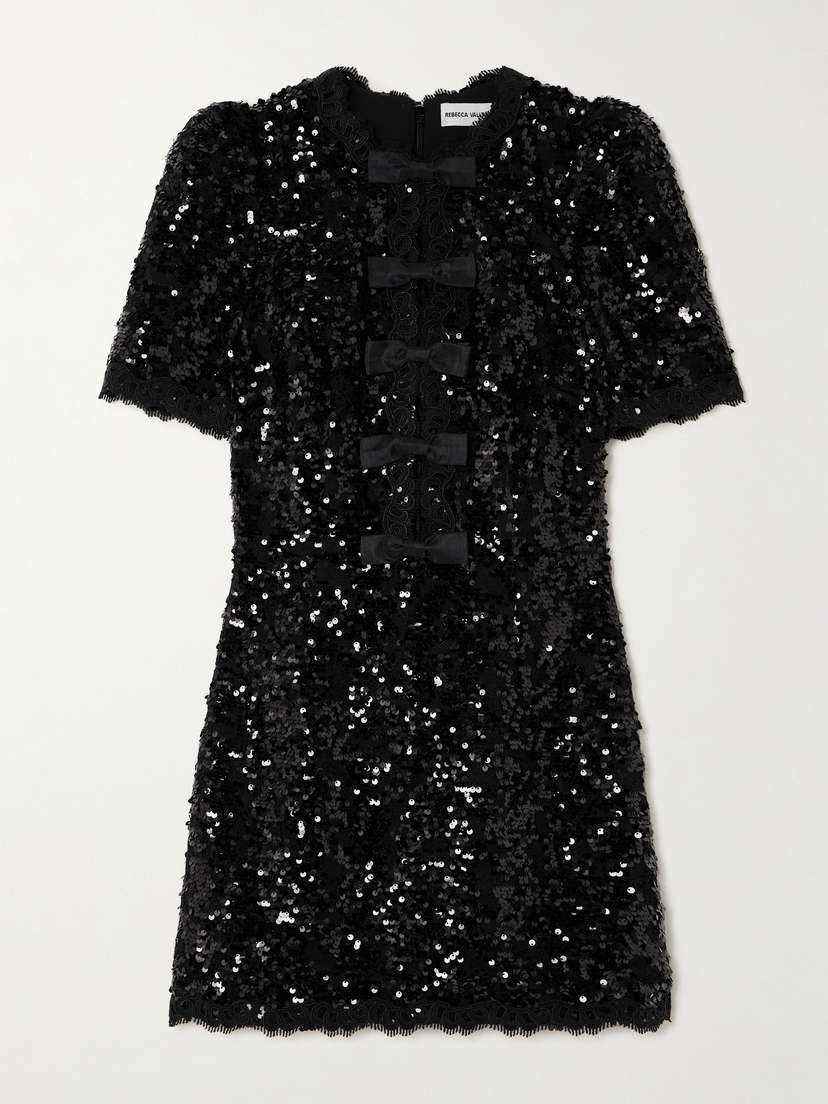 Rebecca Vallance Diana Bow-detailed Lace-trimmed Sequined Woven Mini Dress - UK 14