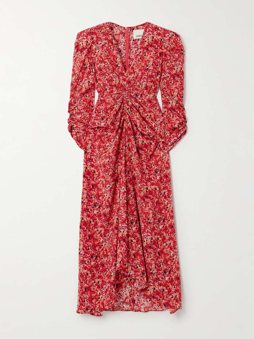Isabel Marant Albini Gathered Printed Silk-blend Midi Dress