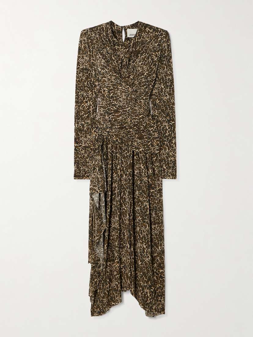 Isabel Marant Zeidi Wrap-effect Draped Leopard-print Stretch-jersey Midi Dress